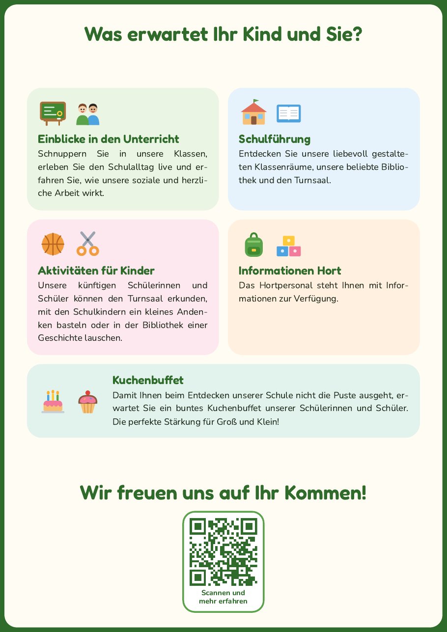 Was erwartet Ihr Kind und Sie? Programm beim Tag der offenen Tür